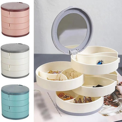 4 Layers Jewelry Organizer Storage Box,Swivel Multilayer with Makeup Box Vanity Mirror Jewelry Organizer