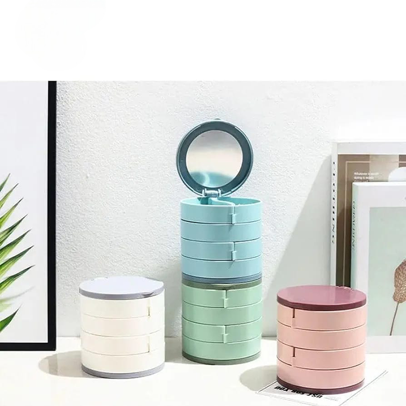 4 Layers Jewelry Organizer Storage Box,Swivel Multilayer with Makeup Box Vanity Mirror Jewelry Organizer